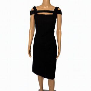 Joanna Mastroianni  Black Dress Glossy Trim Off-Shoulder - Size 8